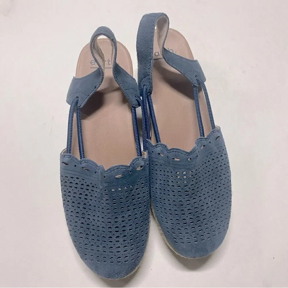 Earth Buran Azalea Wedge Blue Suede Leather Sandals shoes espadrille 9.5